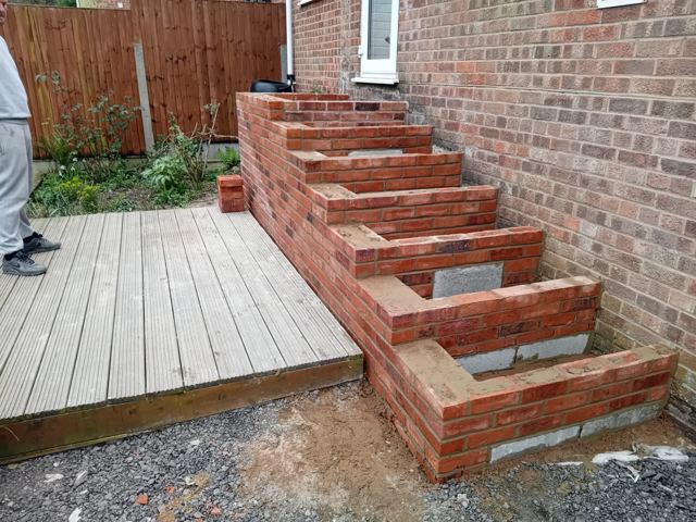 Brick garden steps construction