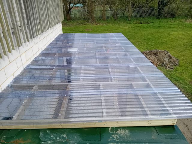 Clear corrugated canopy roof