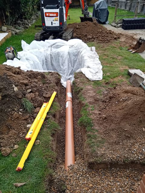 Garden drainage pipe and soakaway
