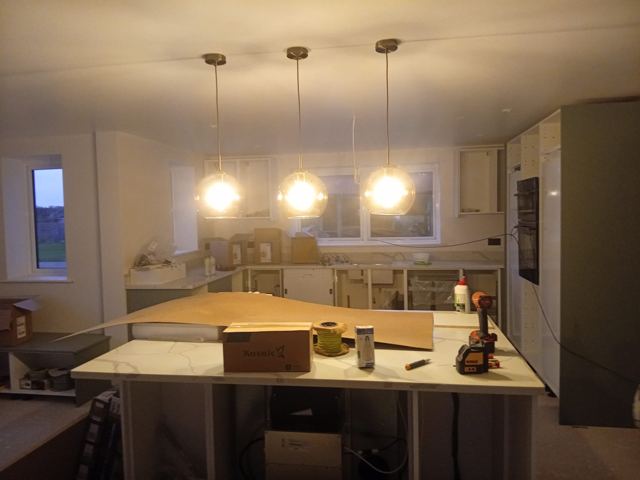 Kitchen island and pendant lighting