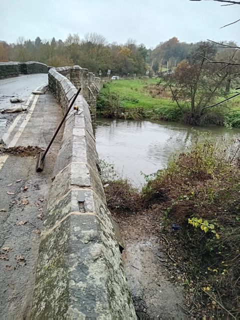 Stone bridge parapet river view